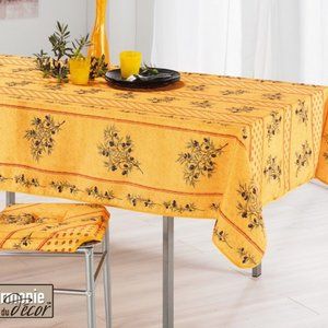 60x80 RECTANGLE LEAFY OLIVETTES YELLOW TABLECLOTH